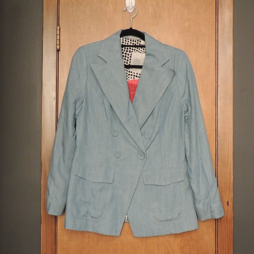 eva mendes for New York & Company Light Blue Double-Breasted Blazer